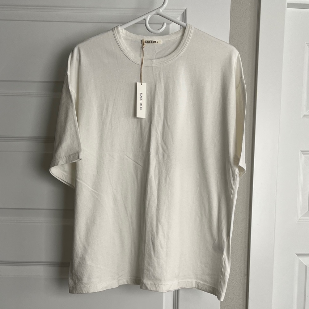 NWT Black Crane Loose Short Sleeve Tee Top Ivory Size XS